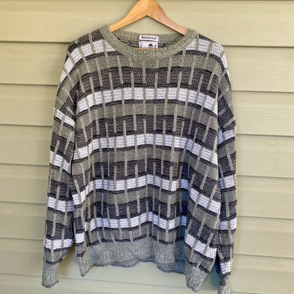 FLORENCE TRICOTS vintage knit Crewneck Sweater Gray & White Made in ITALY - Picture 1 of 15